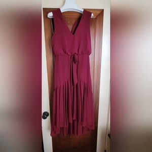 Just Taylor V-Neck Sleeveless Chiffon High/Low Wine Color Dress